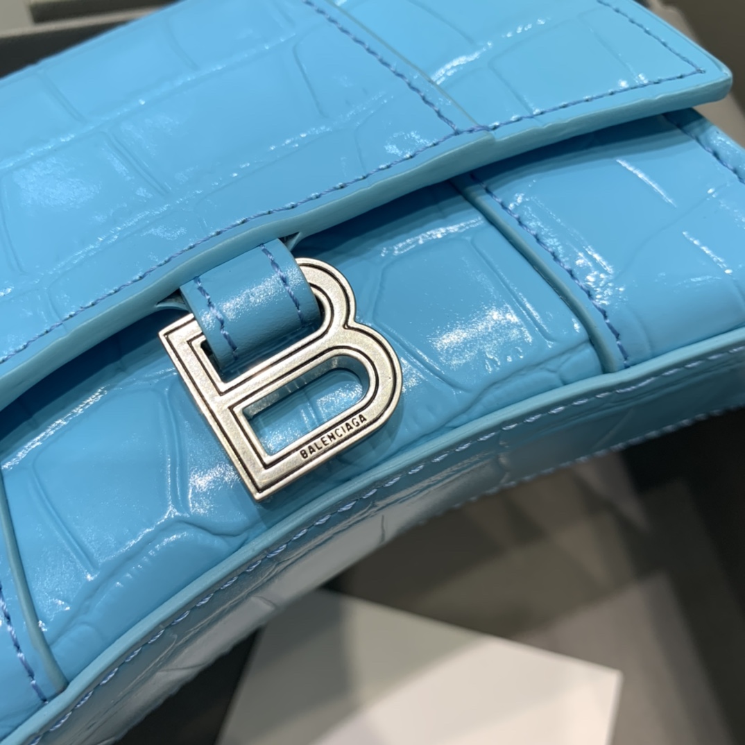 Balenciaga Hourglass Mini Handbag Crocodile Embossed Shoulder Bag Blue 